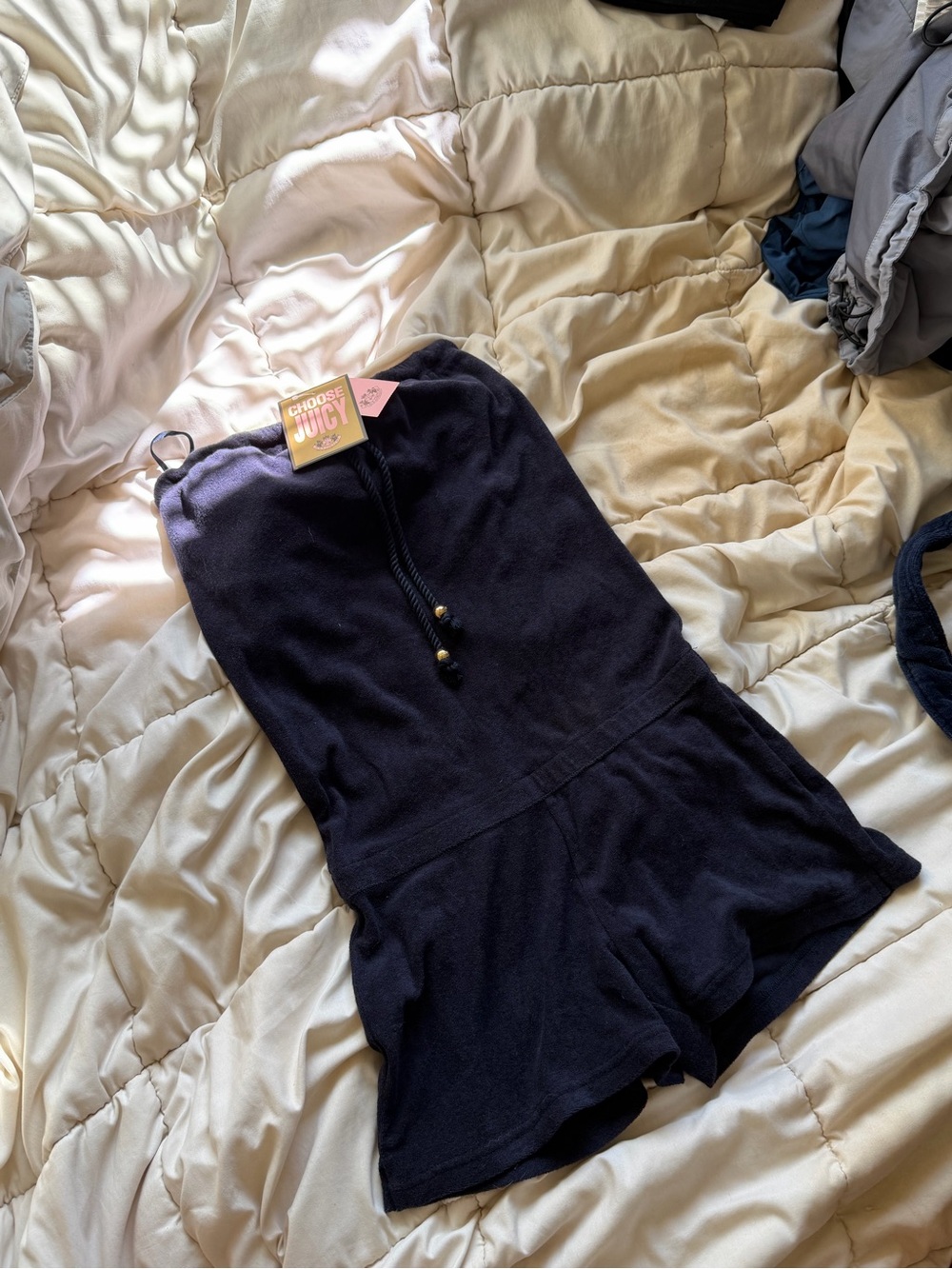 NWT Juicy Couture Navy Velour Romper Shorts Women’s Size S Y2K